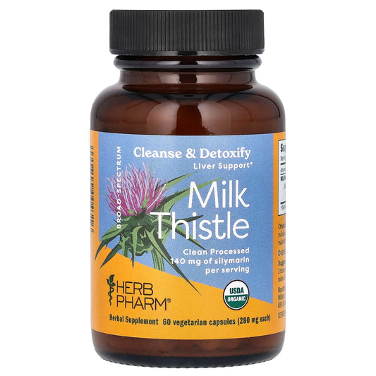 Milk Thistle Liver Support Supplement - 280mg, 60 Capsules - USDA Organic - Image 1