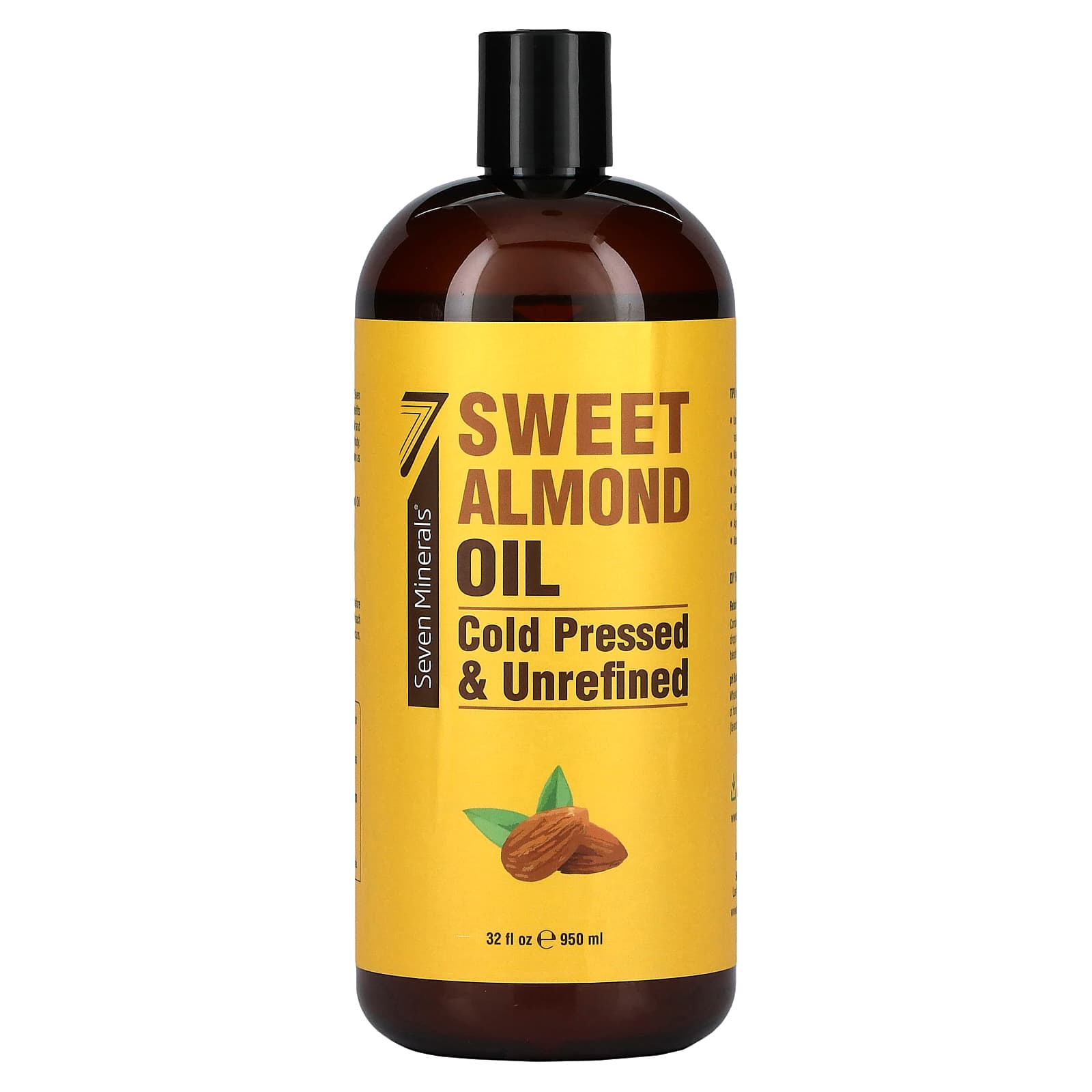 Seven Minerals, Sweet Almond Oil, Cold Pressed & Unrefined, Unscented, 32 fl oz (950 ml) - Image 1