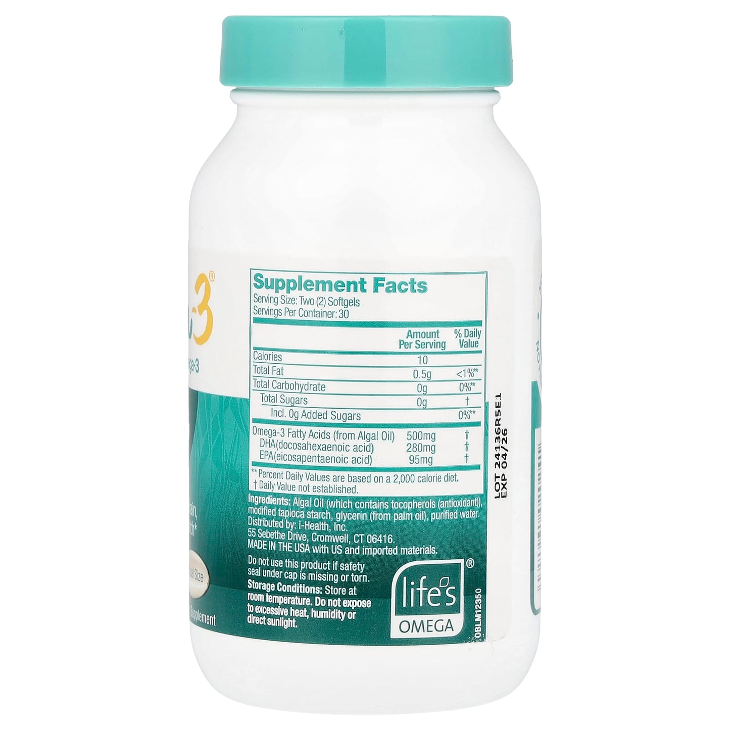 Ovega-3, Plant-Based Omega-3, 500 mg, 60 Mini Softgels (250 mg per Softgel) - Image 2
