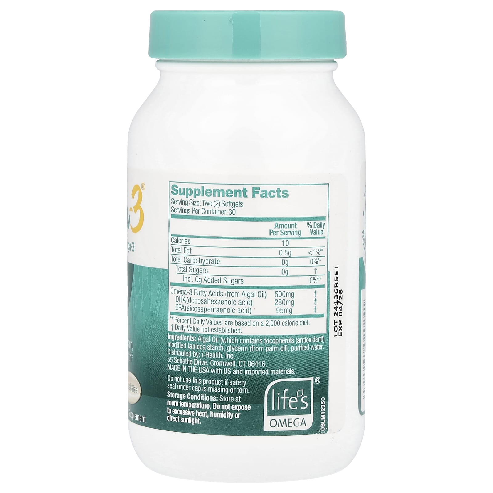 Ovega-3, Plant-Based Omega-3, 500 mg, 60 Mini Softgels (250 mg per Softgel) - Image 2