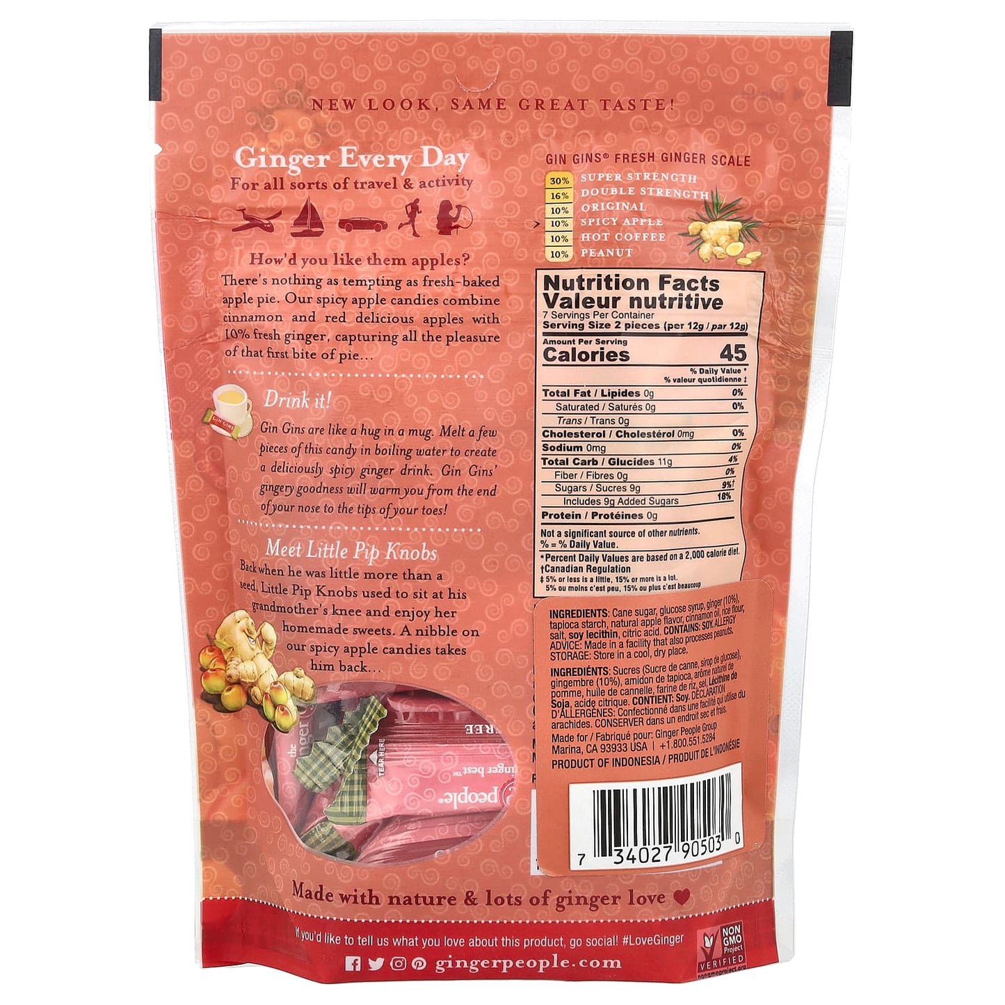 The Ginger People, Gin Gins®, Chewy Ginger Apple Candy, Spicy Apple, 3 oz (84 g) - Image 2