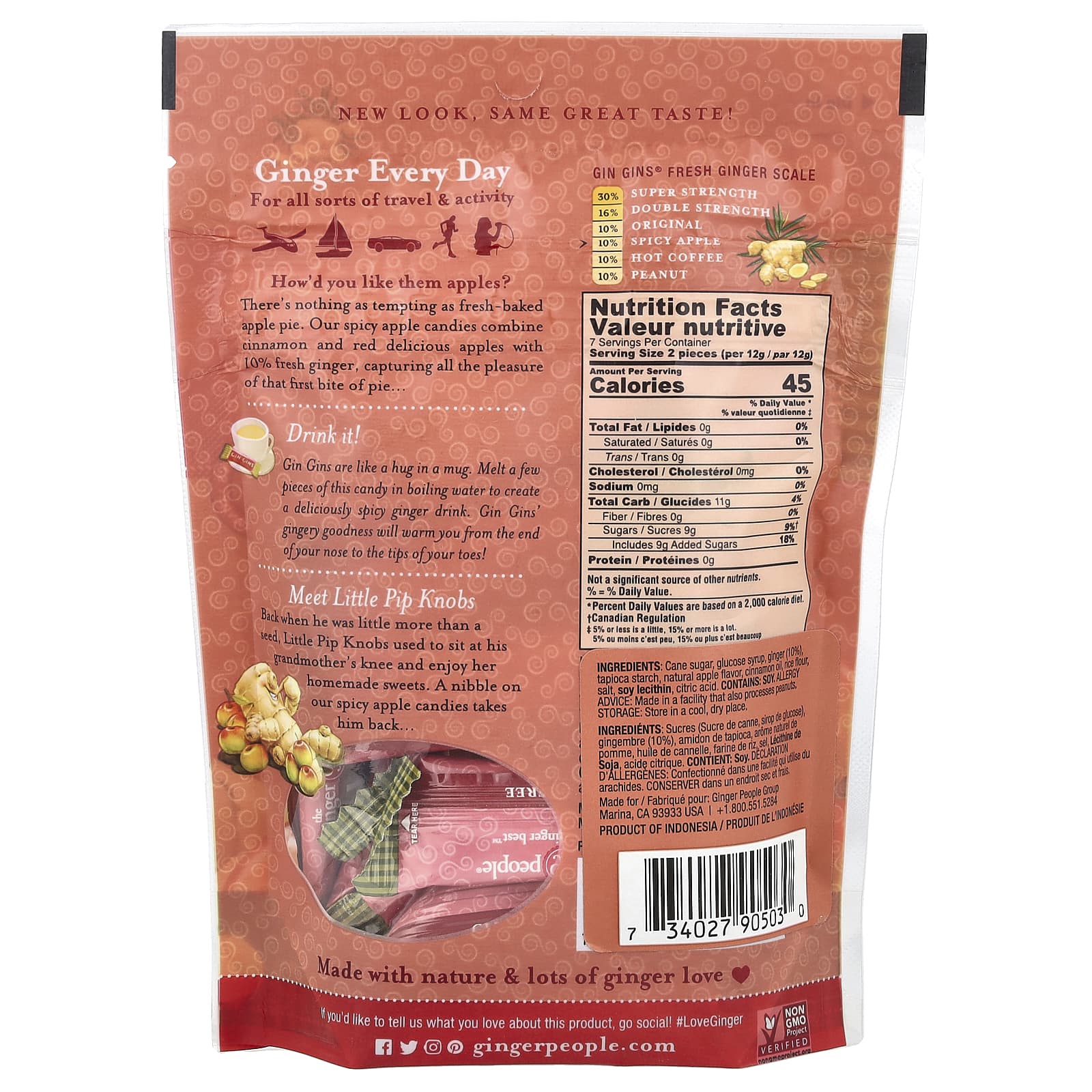 The Ginger People, Gin Gins®, Chewy Ginger Apple Candy, Spicy Apple, 3 oz (84 g) - Image 2