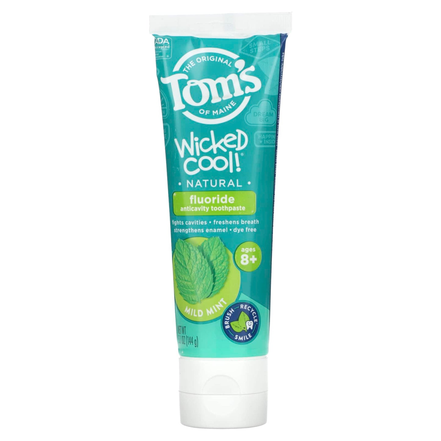 Tom's of Maine, Wicked Cool!, Natural Fluoride Anticavity Toothpaste, Ages 8+, Mild Mint , 5.1 oz (144 g) - Image 1
