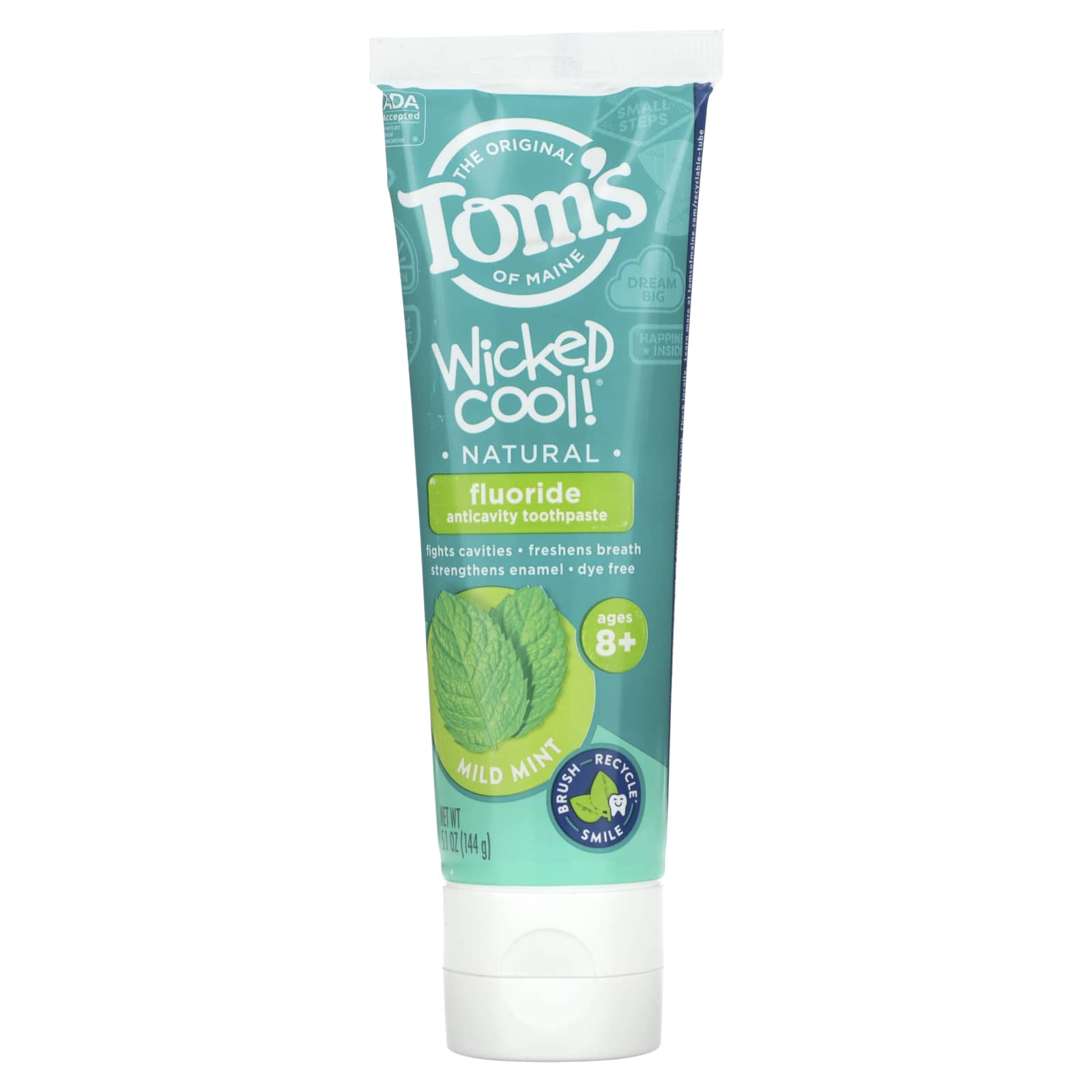 Tom's of Maine, Wicked Cool!, Natural Fluoride Anticavity Toothpaste, Ages 8+, Mild Mint , 5.1 oz (144 g) - Image 1