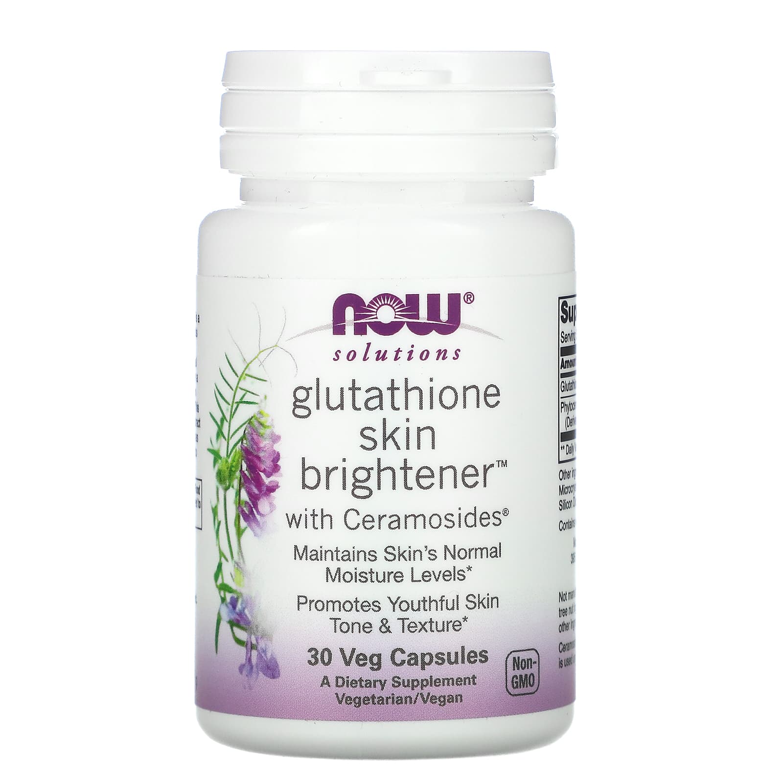 NOW Foods, Solutions, Glutathione Skin Brightener, 30 Veg Capsules - Image 1