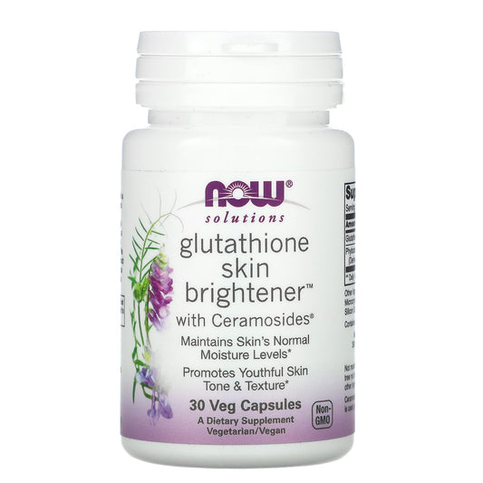 NOW Foods, Solutions, Glutathione Skin Brightener, 30 Veg Capsules - Image 1