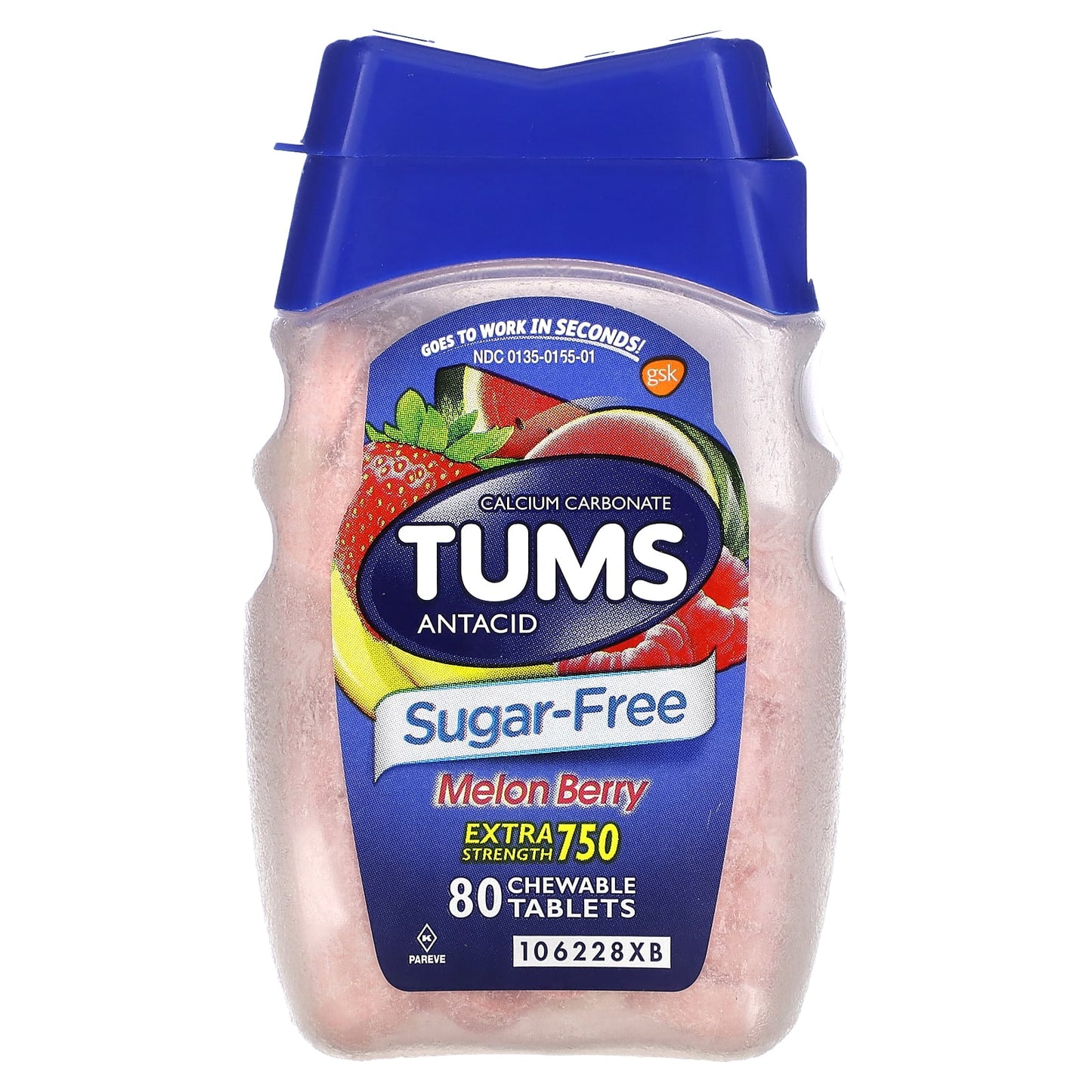 Tums, Extra Strength Antacid, Melon Berry, 750 mg, 80 Chewable Tablets - Image 1