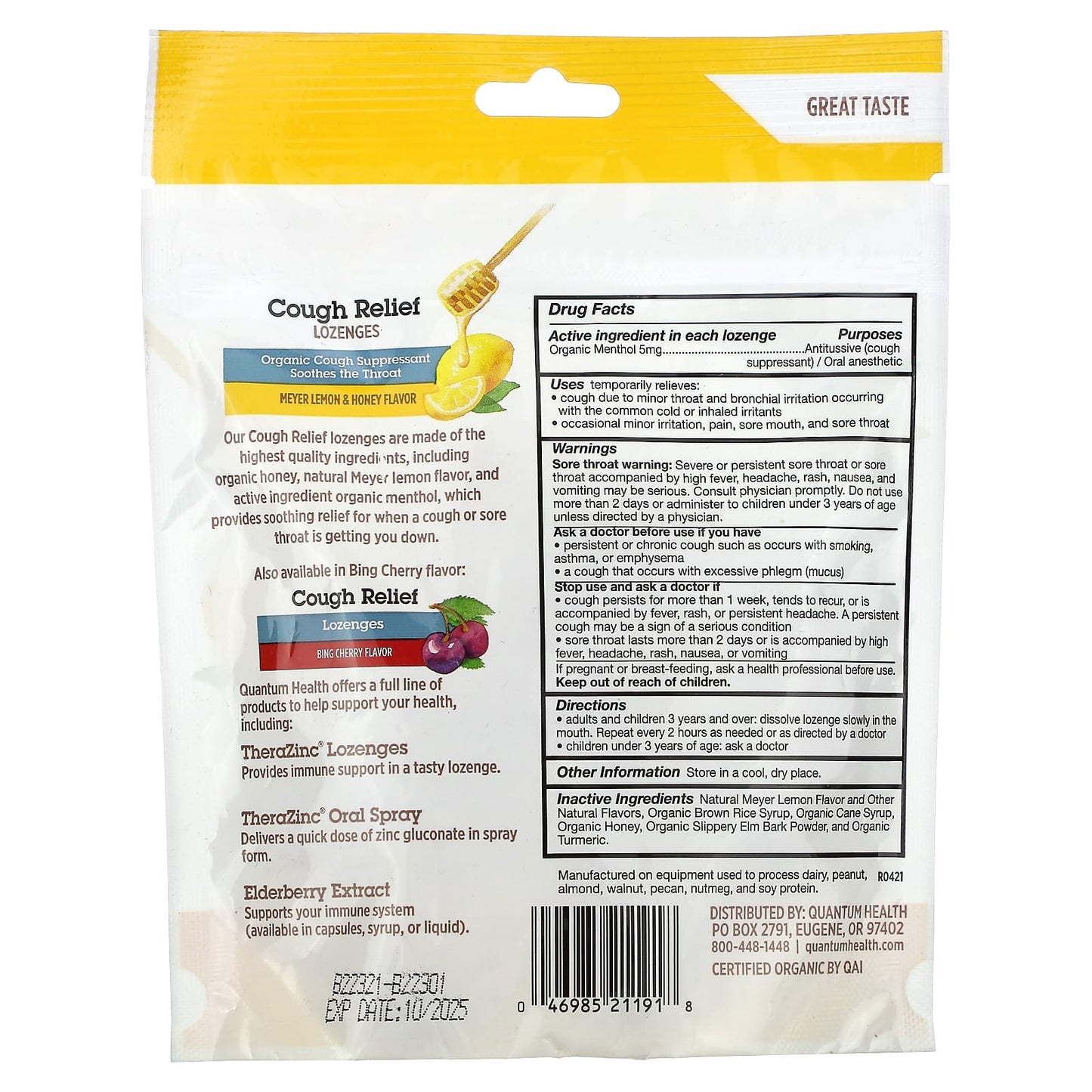 Quantum Health, Cough Relief Lozenges, Meyer Lemon & Honey, 5 mg, 18 Lozenges - Image 2