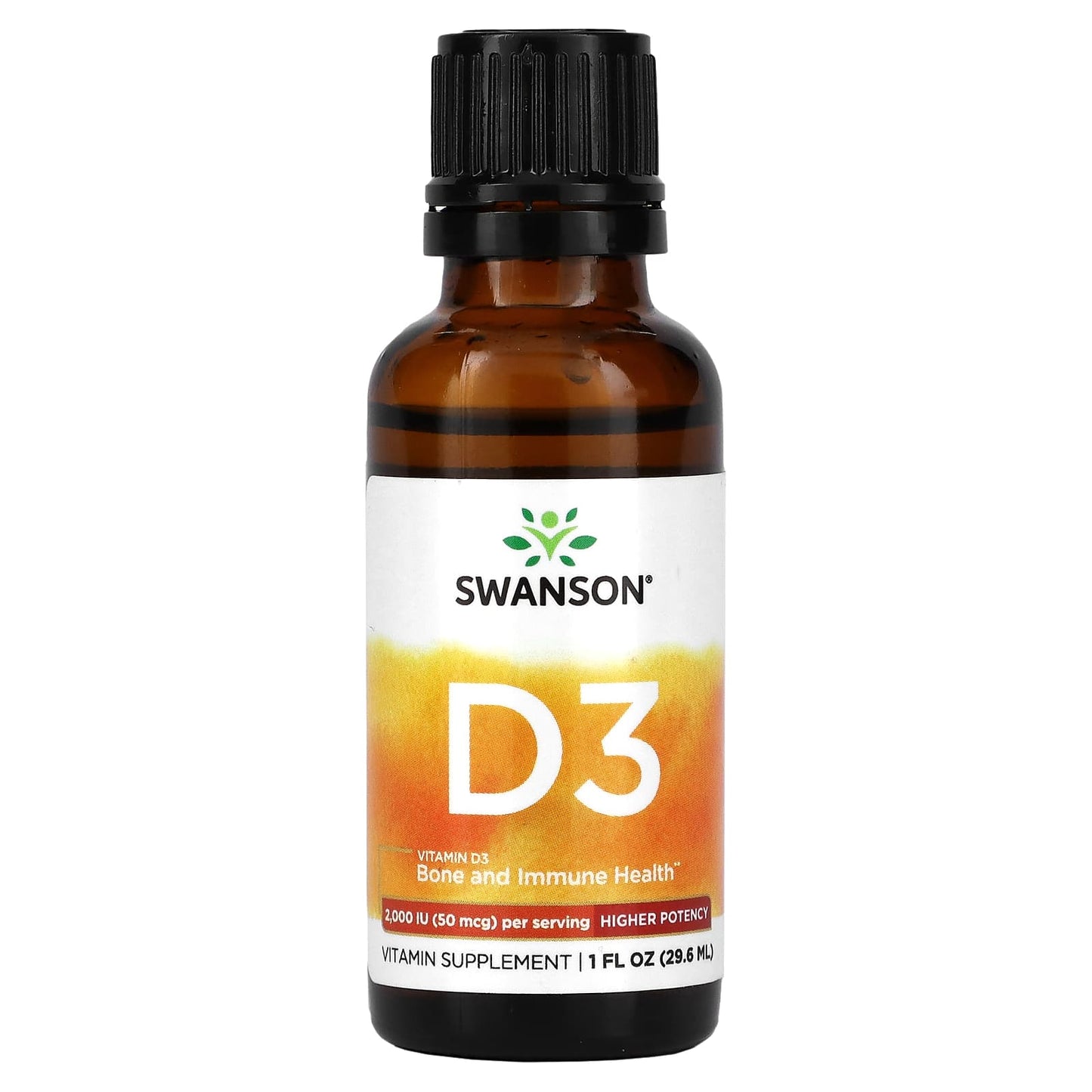 Swanson, Vitamin D3, Higher Potency, 50 mcg (2,000 IU), 1 fl oz (29.6 ml) - Image 1