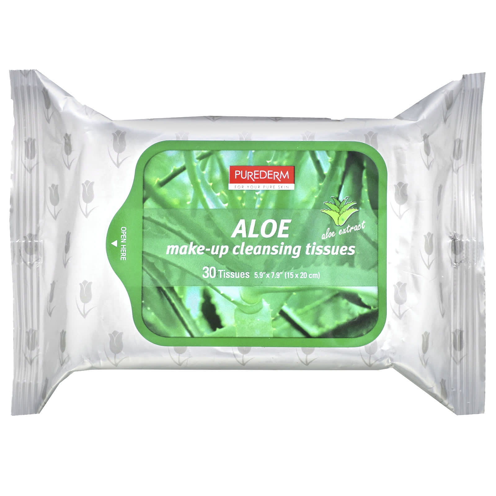 Purederm, Make-Up Cleansing Tissues, Aloe, 30 Tissues - Image 1