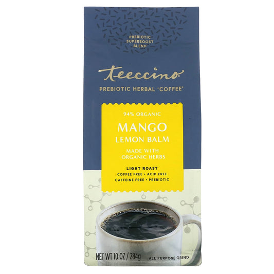 Teeccino, Prebiotic Herbal Coffee, Mango Lemon Balm, Light Roast, Caffeine Free, 10 oz (284 g) - Image 1