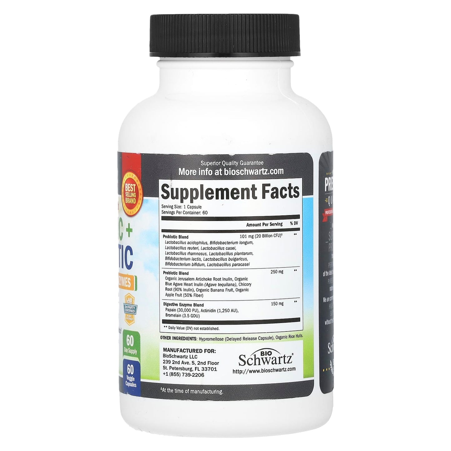 BioSchwartz Advanced Strength Probiotic & Prebiotic Supplement - 60 Capsules - Image 2