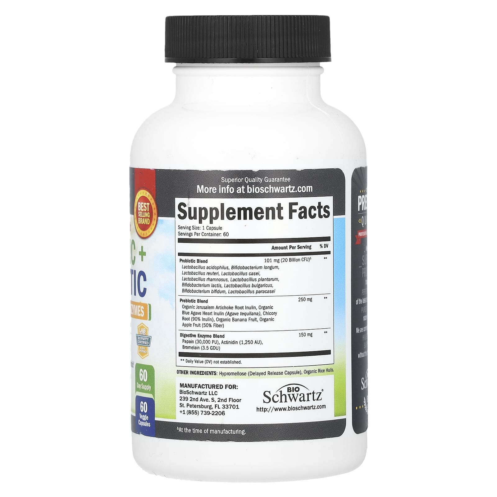BioSchwartz Advanced Strength Probiotic & Prebiotic Supplement - 60 Capsules - Image 2
