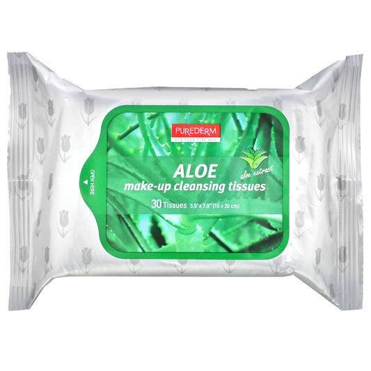 Purederm, Make-Up Cleansing Tissues, Aloe, 30 Tissues - Image 1