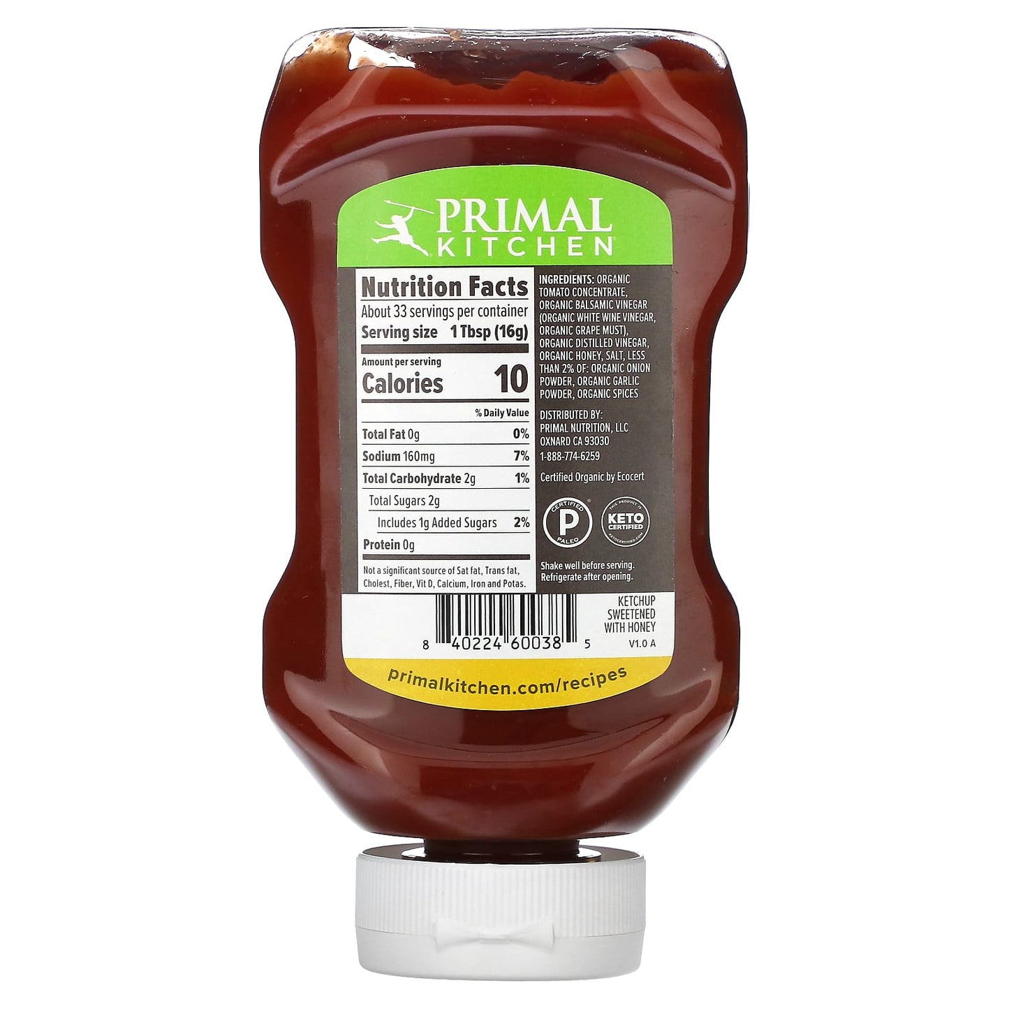 Primal Kitchen, A Tad Sweet Ketchup, Sweetened with Honey, 2.5 oz (524 g) - Image 2