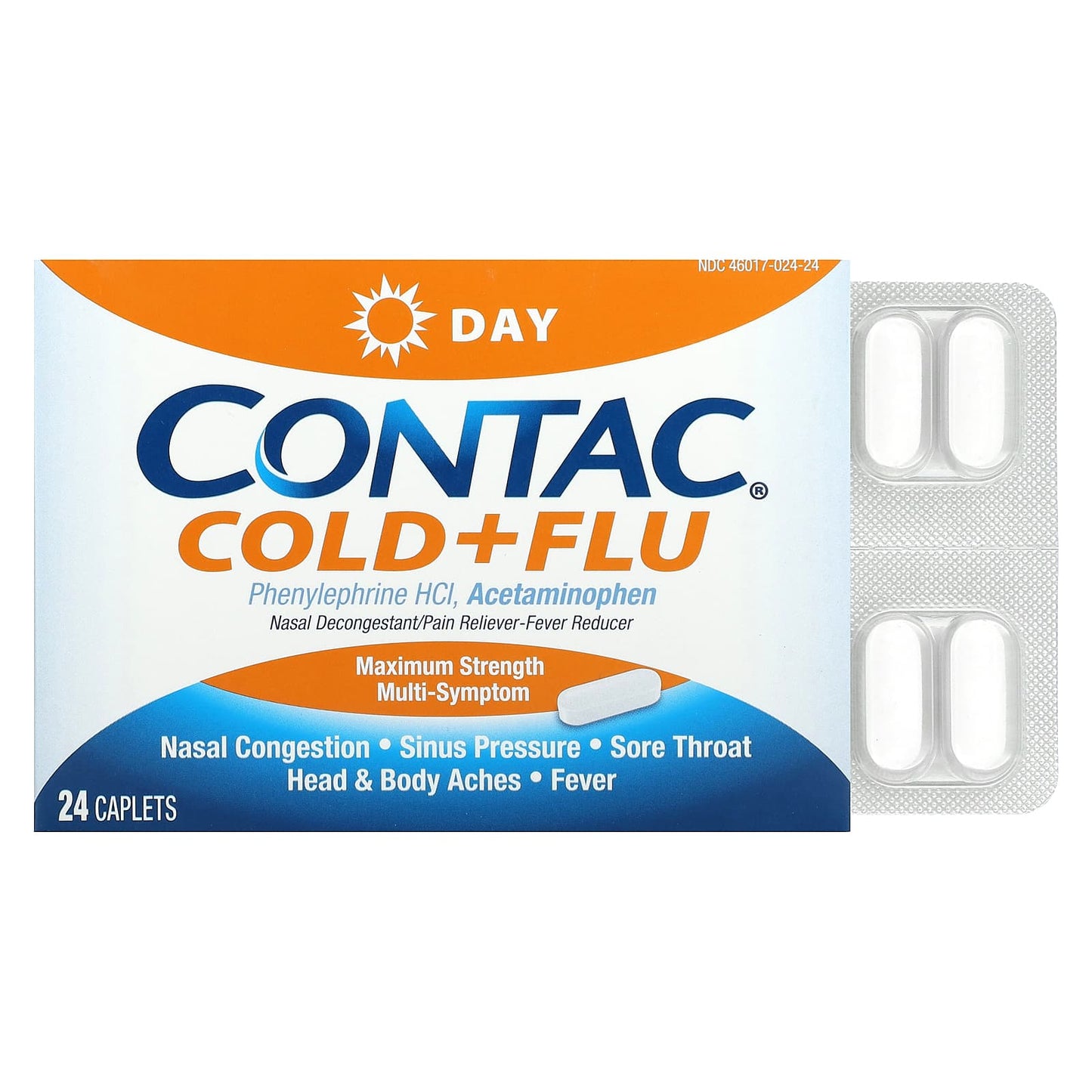Contac Cold + Flu Day, Maximum Strength, 24 Caplets - Image 1