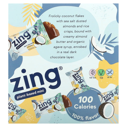Zing Bars, Plant-Based Mini Bars, Dark Chocolate Coconut in Almond Butter, 18 Bars, 0.84 oz (24 g) Each - Image 1