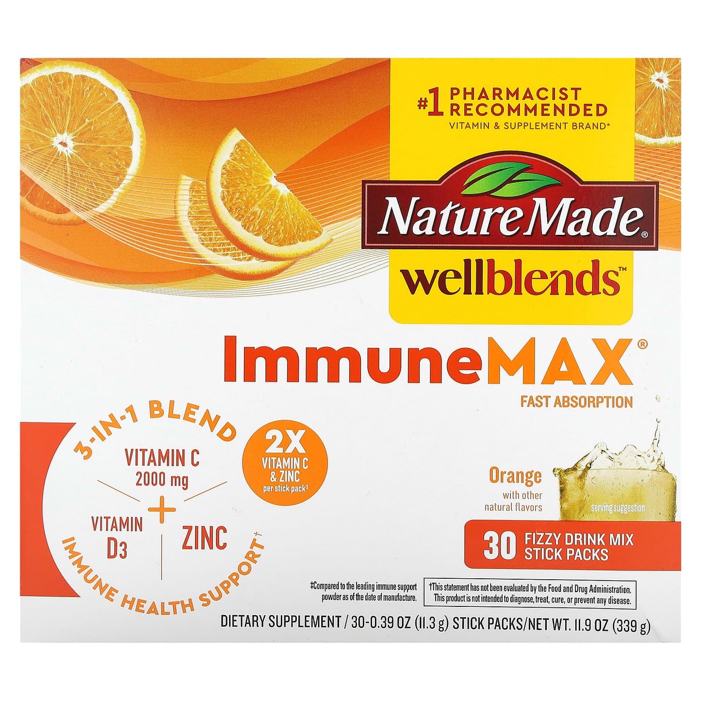Nature Made, Wellblends, ImmuneMax, Orange, 30 Stick Packs, 0.39 oz (11.3 g) Each - Image 1