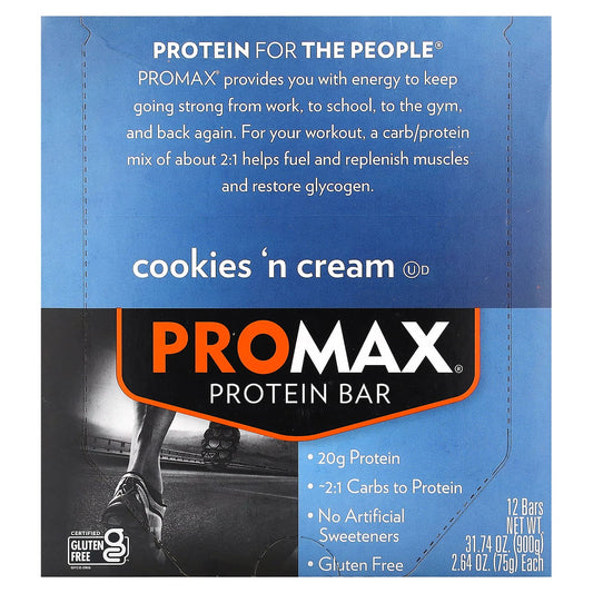 NuGo Nutrition, ProMax Protein Bar, Cookies 'n Cream, 12 Bars, 2.64 oz (75 g) Each - Image 1