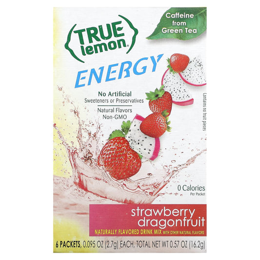 True Citrus, True Lemon, Energy, Strawberry Dragonfruit, 6 Packets, 0.095 oz (2.7 g) Each - Image 1