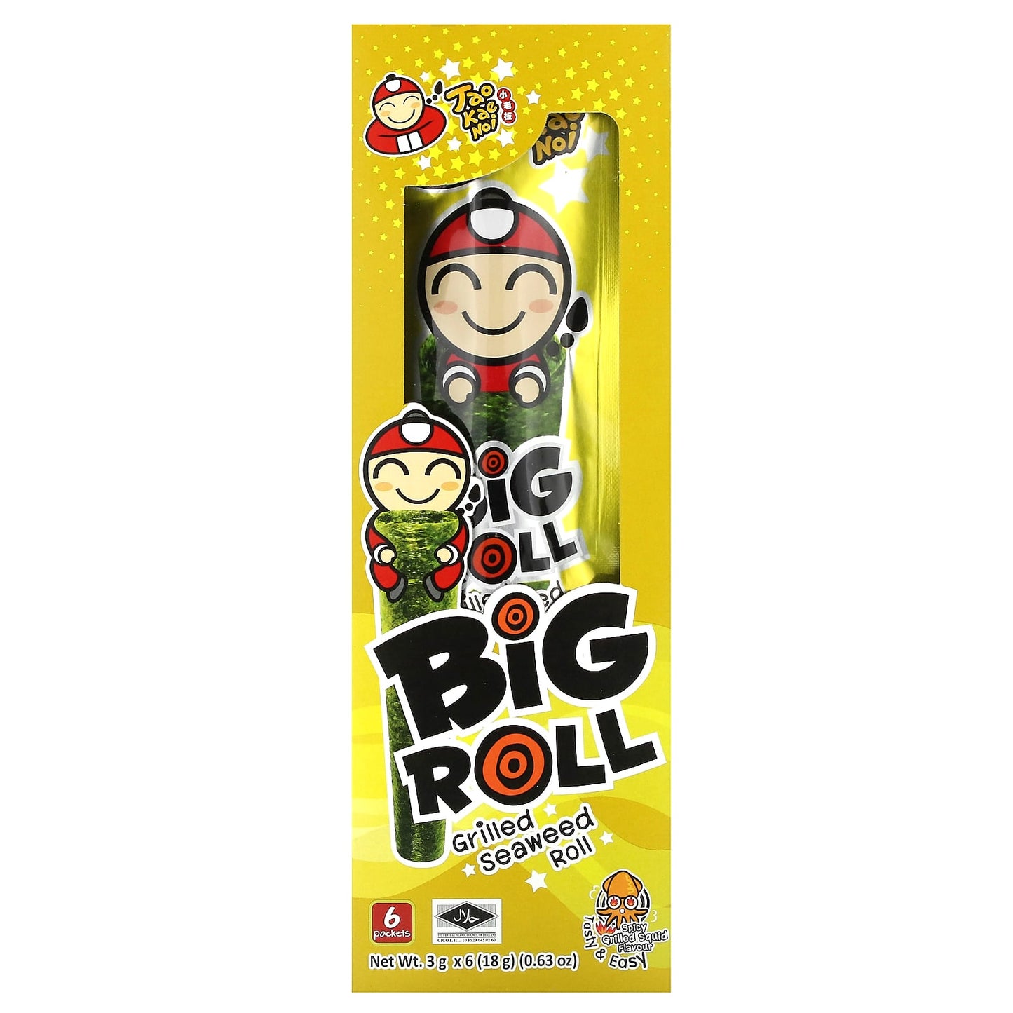 Tao Kae Noi, Big Roll, Grilled Seaweed Roll, Spicy Grilled Squid, 6 Packets, 0.11 oz (3 g ) Each - Image 1