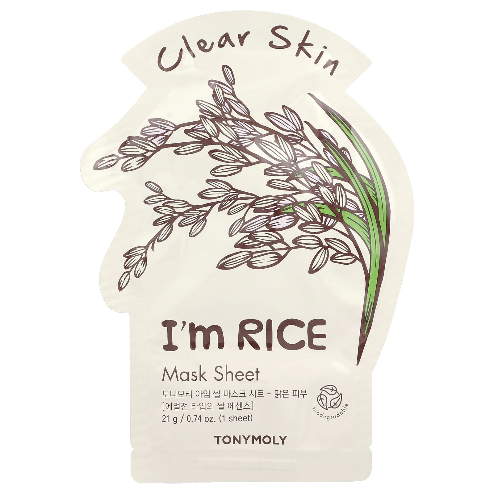 TonyMoly, I'm Rice, Clear Skin Beauty Mask Sheet, 1 Sheet, 0.74 oz (21 g) - Image 1