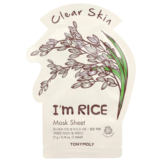 TonyMoly, I'm Rice, Clear Skin Beauty Mask Sheet, 1 Sheet, 0.74 oz (21 g) - Image 1