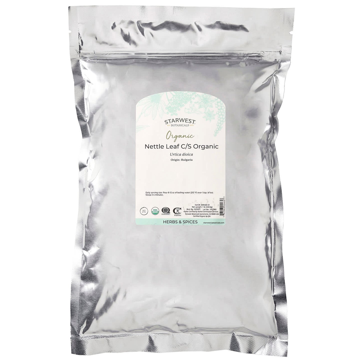 Starwest Botanicals, Organic Nettle Leaf C/S, 1 lb (453.6 g) - Image 2