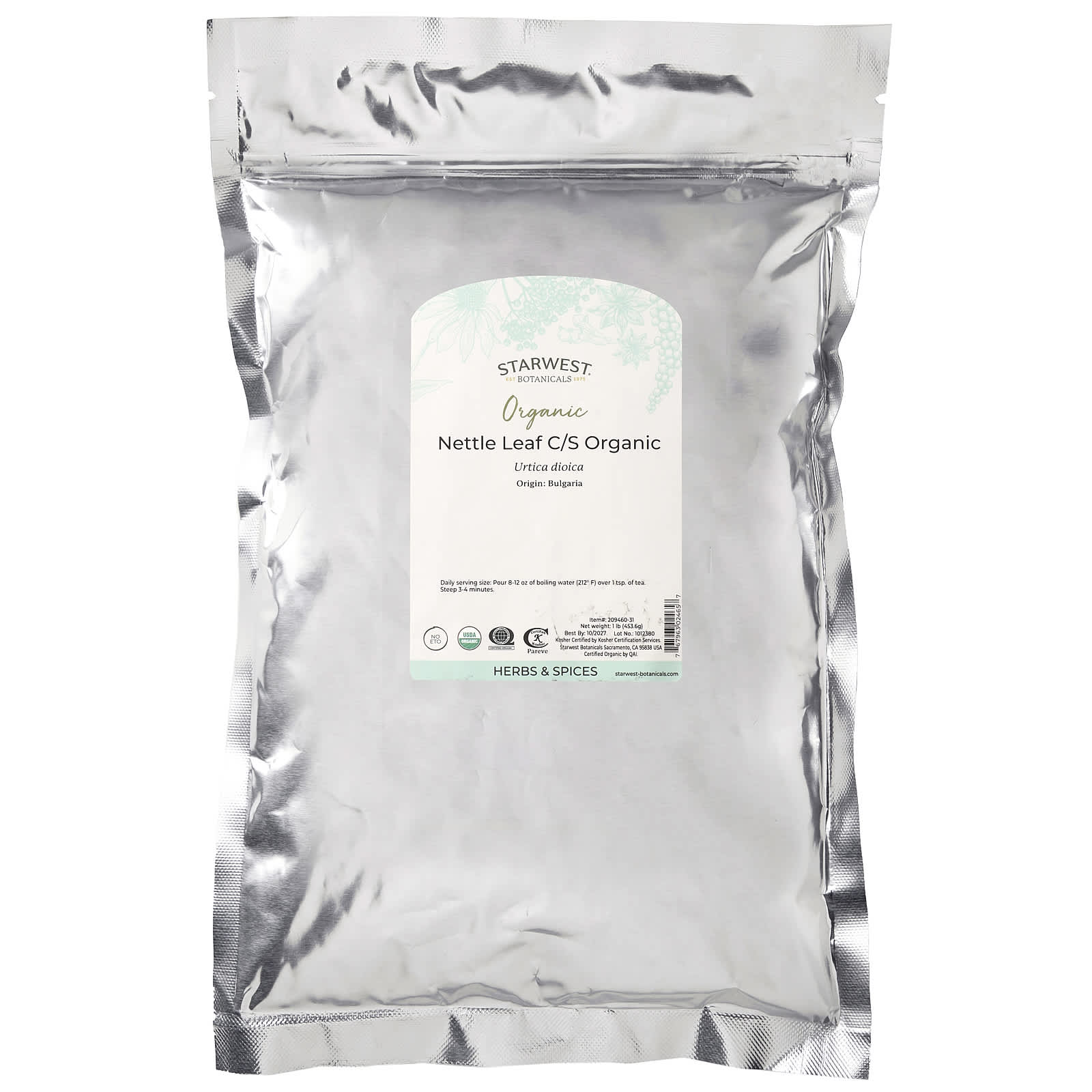 Starwest Botanicals, Organic Nettle Leaf C/S, 1 lb (453.6 g) - Image 2
