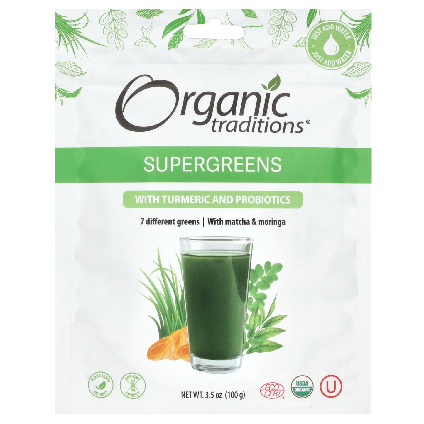 Organic Traditions, Supergreens with Turmeric and Probiotics, 3.5 oz (100 g) - Image 1