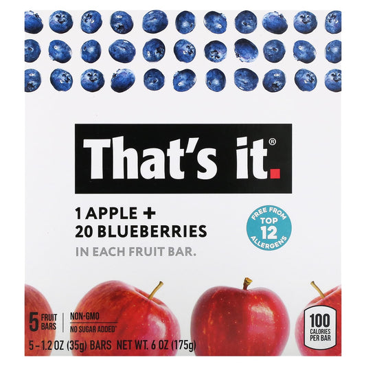 That's It, Fruit Bar, Apple + Blueberries, 5 Fruit Bars, 1.2 oz (35 g) Each - Image 1