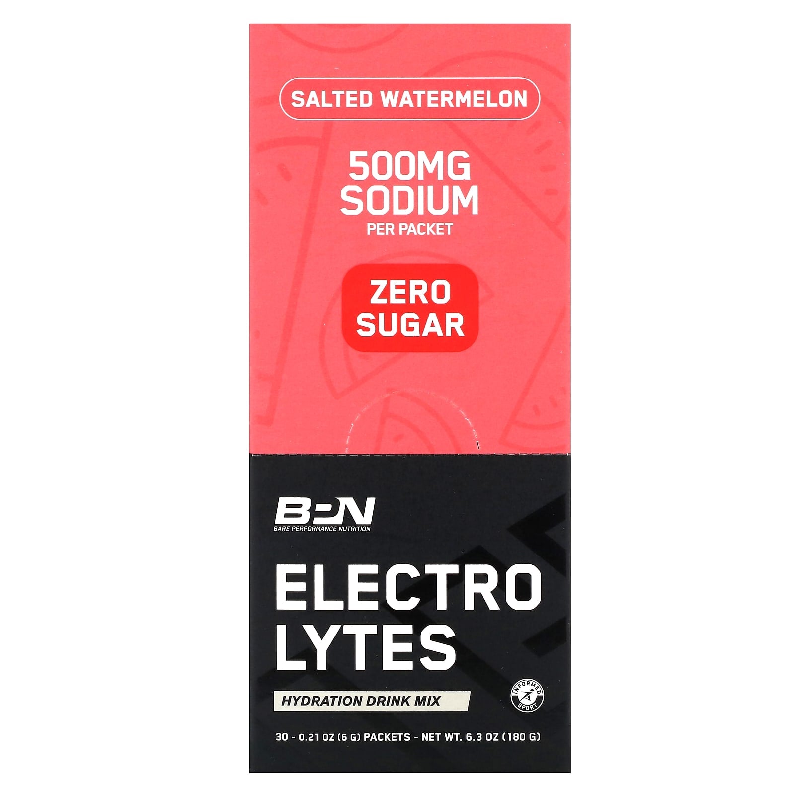Electrolyte Hydration Drink Mix by BPN - Salted Watermelon Flavor, 30 Packets - Image 1