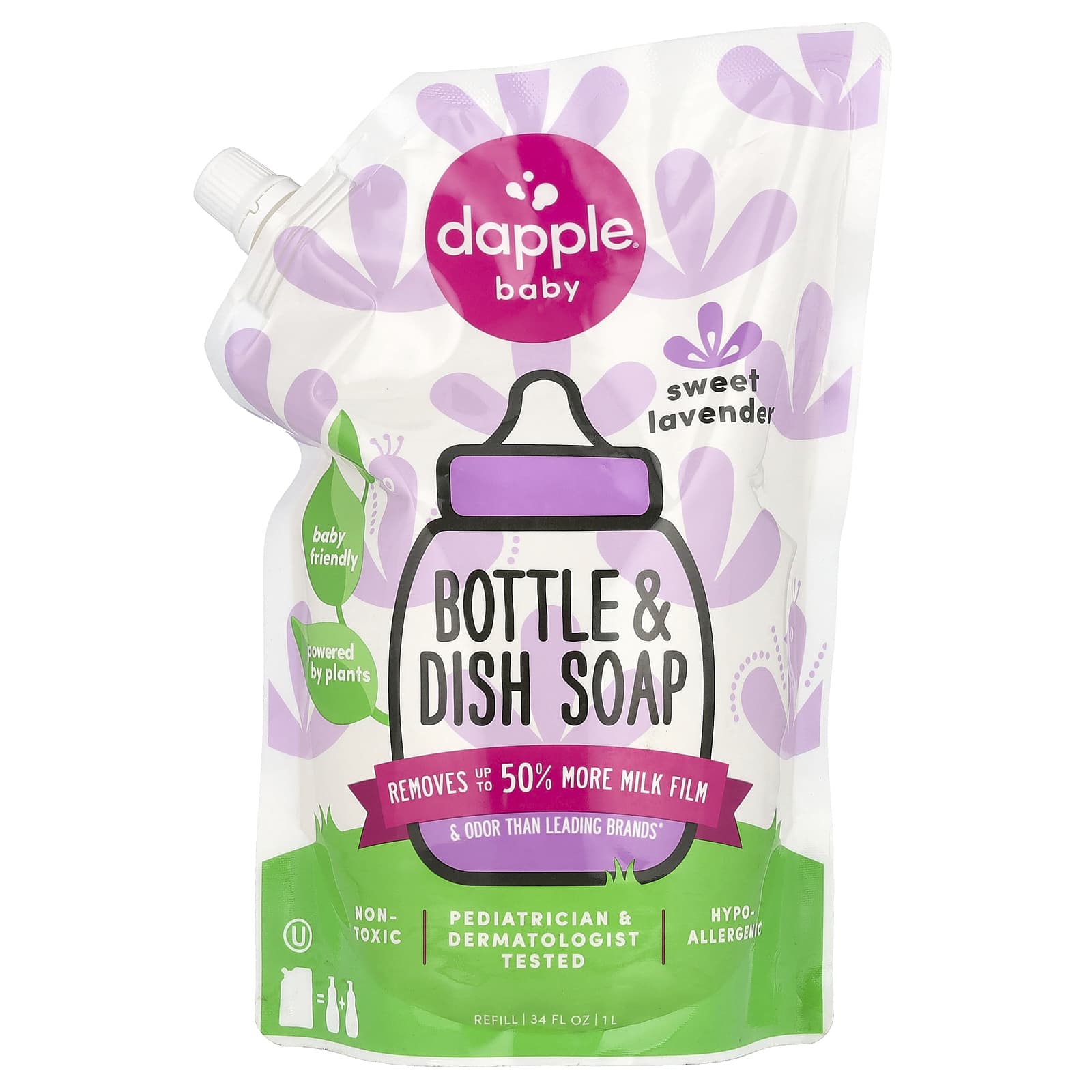 Dapple Baby Sweet Lavender Bottle & Dish Soap Refill, Baby Friendly, 34 fl oz - Image 1