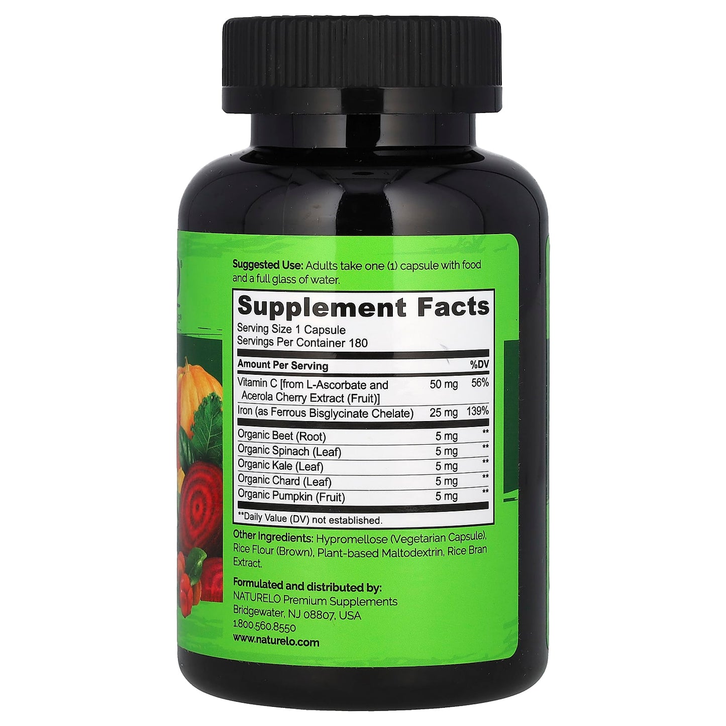 NATURELO, Iron with Vitamin C, 180 Vegetarian Capsules - Image 2