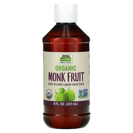 NOW Foods, Real Food, Organic Monk Fruit, Zero-Calorie Liquid Sweetener, 8 fl oz (237 ml) - Image 1