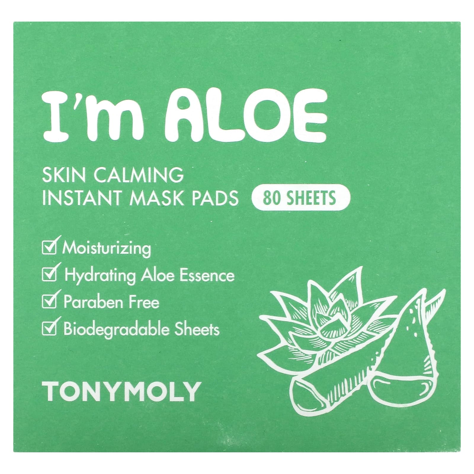 TonyMoly, I'm Aloe, Skin Calming Instant Beauty Mask Pads, 80 Sheets, 4.23 oz (120 g) each - Image 2