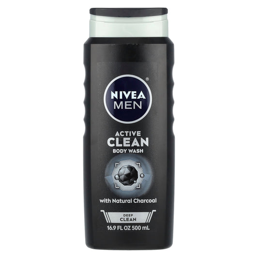 Nivea, Men, Active Clean Body Wash, With Natural Charcoal, Deep Clean, 16.9 fl oz (500 ml) - Image 1