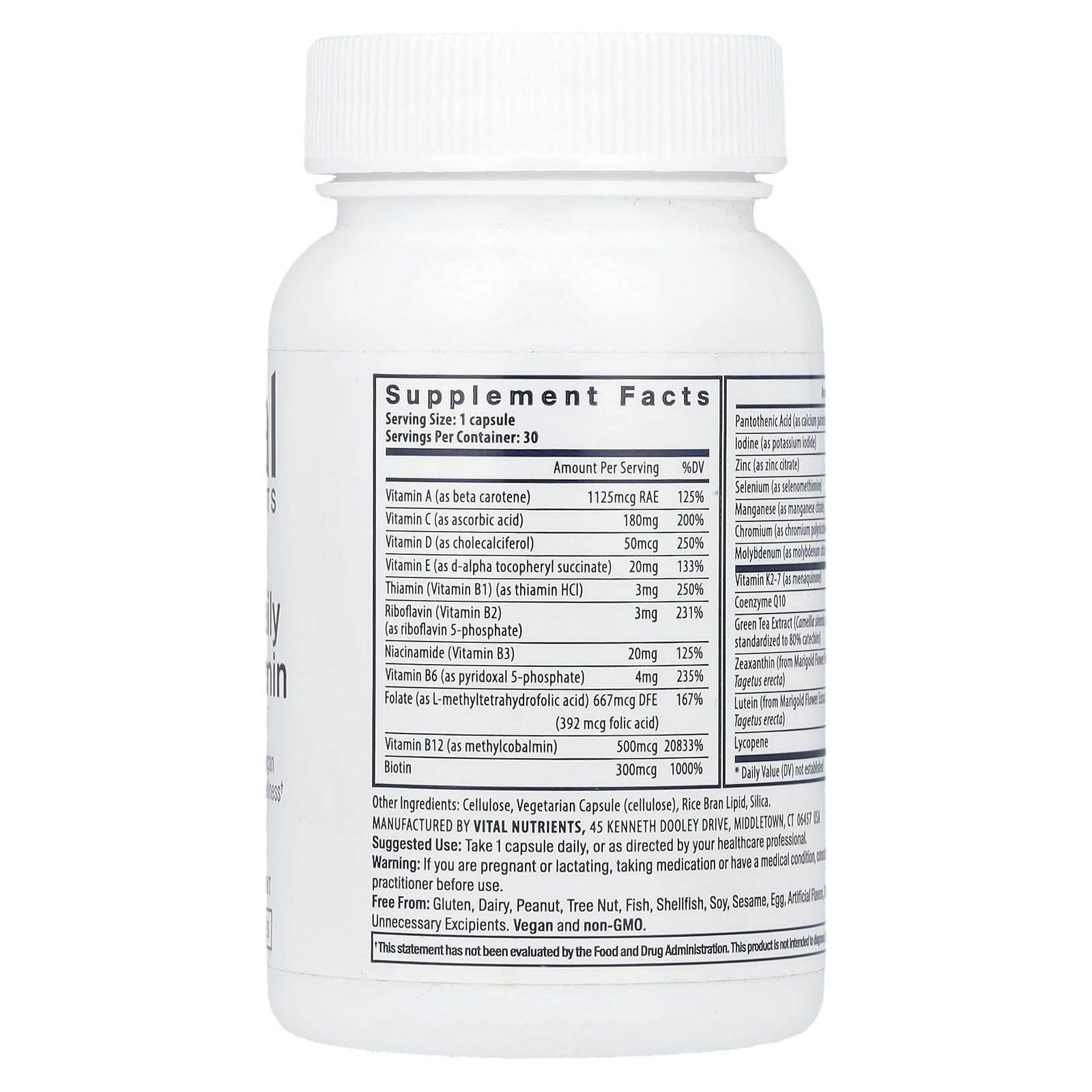 Vital Nutrients, Once Daily Multivitamin, 30 Vegan Capsules - Image 2