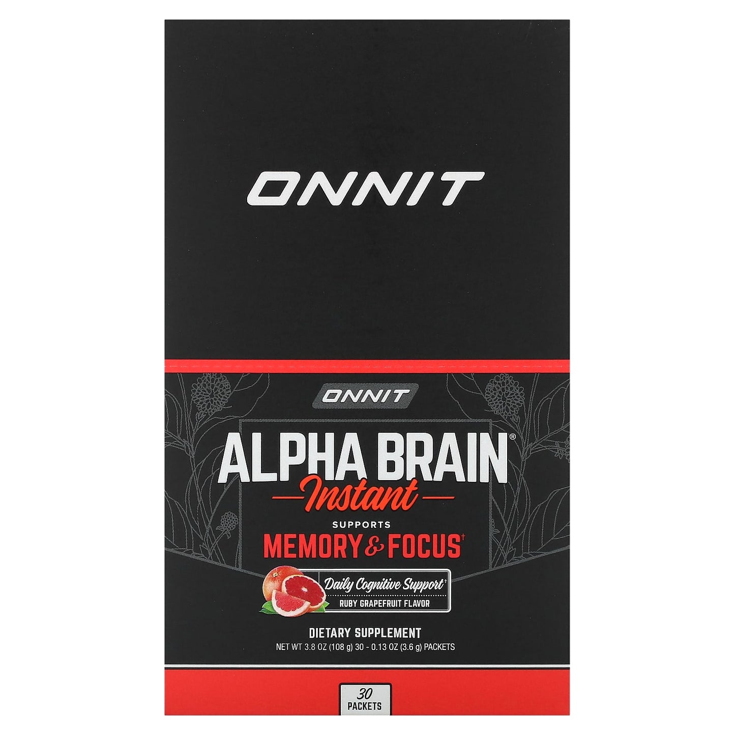 Onnit, Alpha Brain Instant, Memory & Focus, Ruby Grapefruit, 30 Packets, 0.13 oz (3.6 g) Each - Image 1