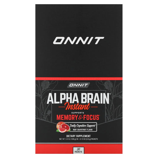 Onnit, Alpha Brain Instant, Memory & Focus, Ruby Grapefruit, 30 Packets, 0.13 oz (3.6 g) Each - Image 1