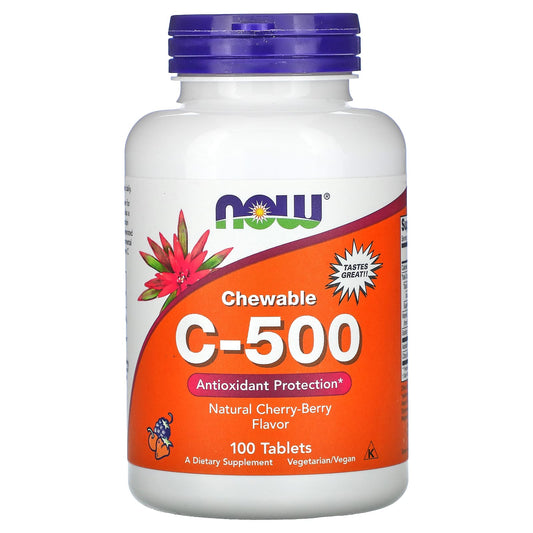 NOW Foods, Chewable C-500, Natural Cherry-Berry Flavor, 100 Tablets - Image 1