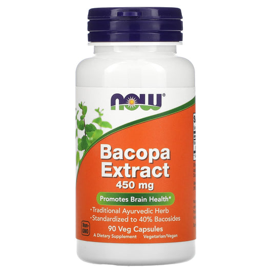 NOW Foods, Bacopa Extract, 450 mg, 90 Veg Capsules - Image 1