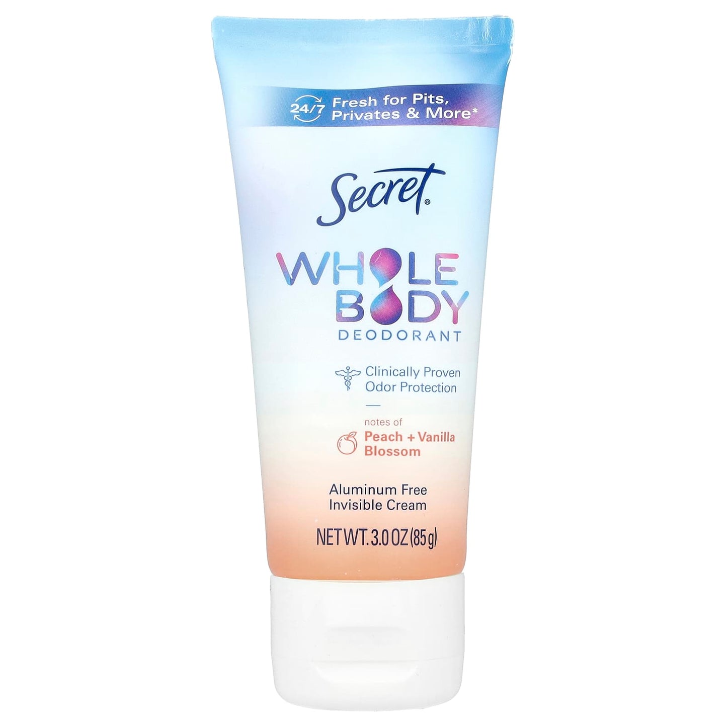 Secret, Whole Body Deodorant, Aluminum Free Invisible Cream, Peach + Vanilla Blossom, 3 oz (85 g) - Image 1