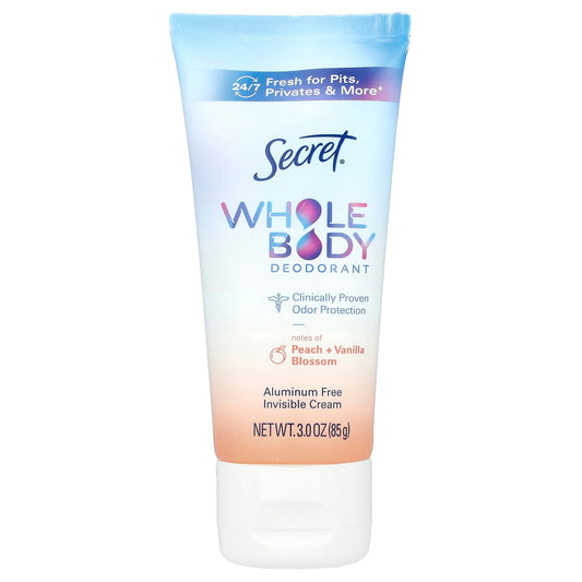 Secret, Whole Body Deodorant, Aluminum Free Invisible Cream, Peach + Vanilla Blossom, 3 oz (85 g) - Image 1