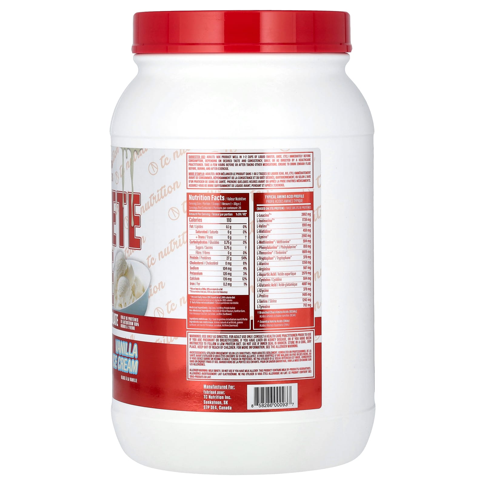 TC Nutrition, Essential Series, Complete Isolate, Vanilla Ice Cream, 32 oz (907 g) - Image 2