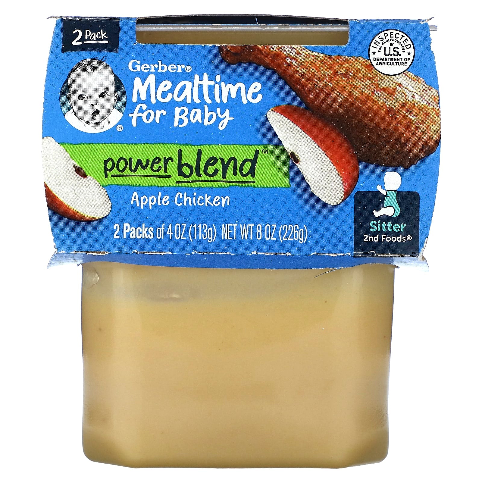 Gerber Baby PowerBlend 2nd Foods Apple Chicken, 4 oz (113g), 2-Pack - Image 1