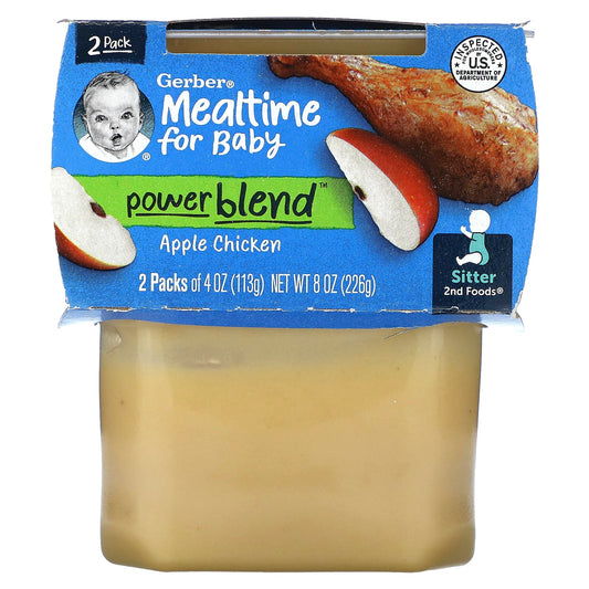 Gerber Baby PowerBlend 2nd Foods Apple Chicken, 4 oz (113g), 2-Pack - Image 1