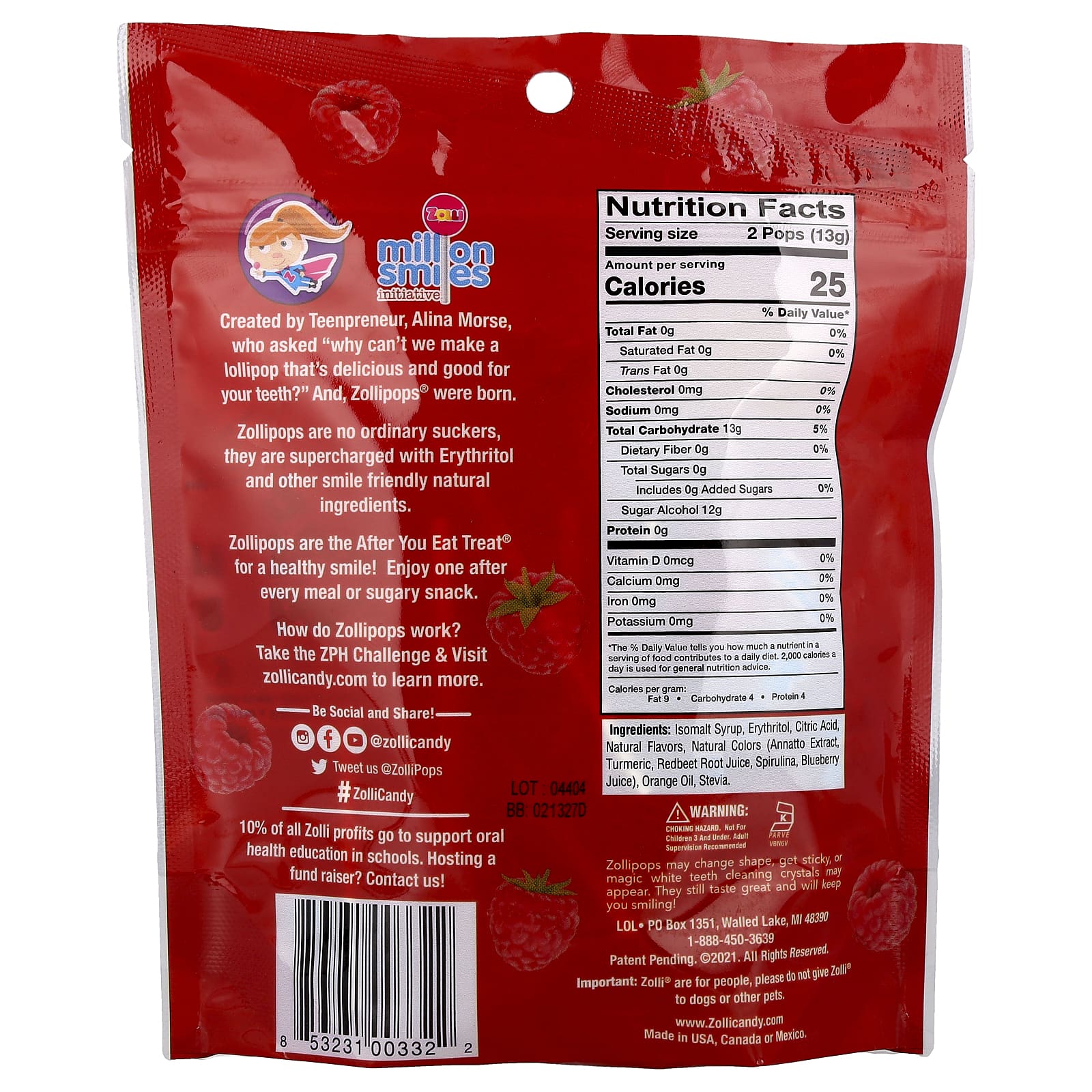 Zollipops, The Clean Teeth Pops®, Red Raspberry, 3.1 oz - Image 2