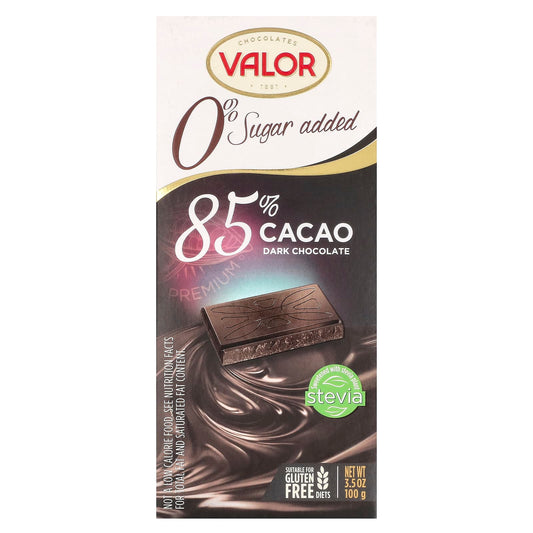 Valor, 0% Sugar Added, Dark Chocolate, 85% Cacao, 3.5 oz (100 g) - Image 1