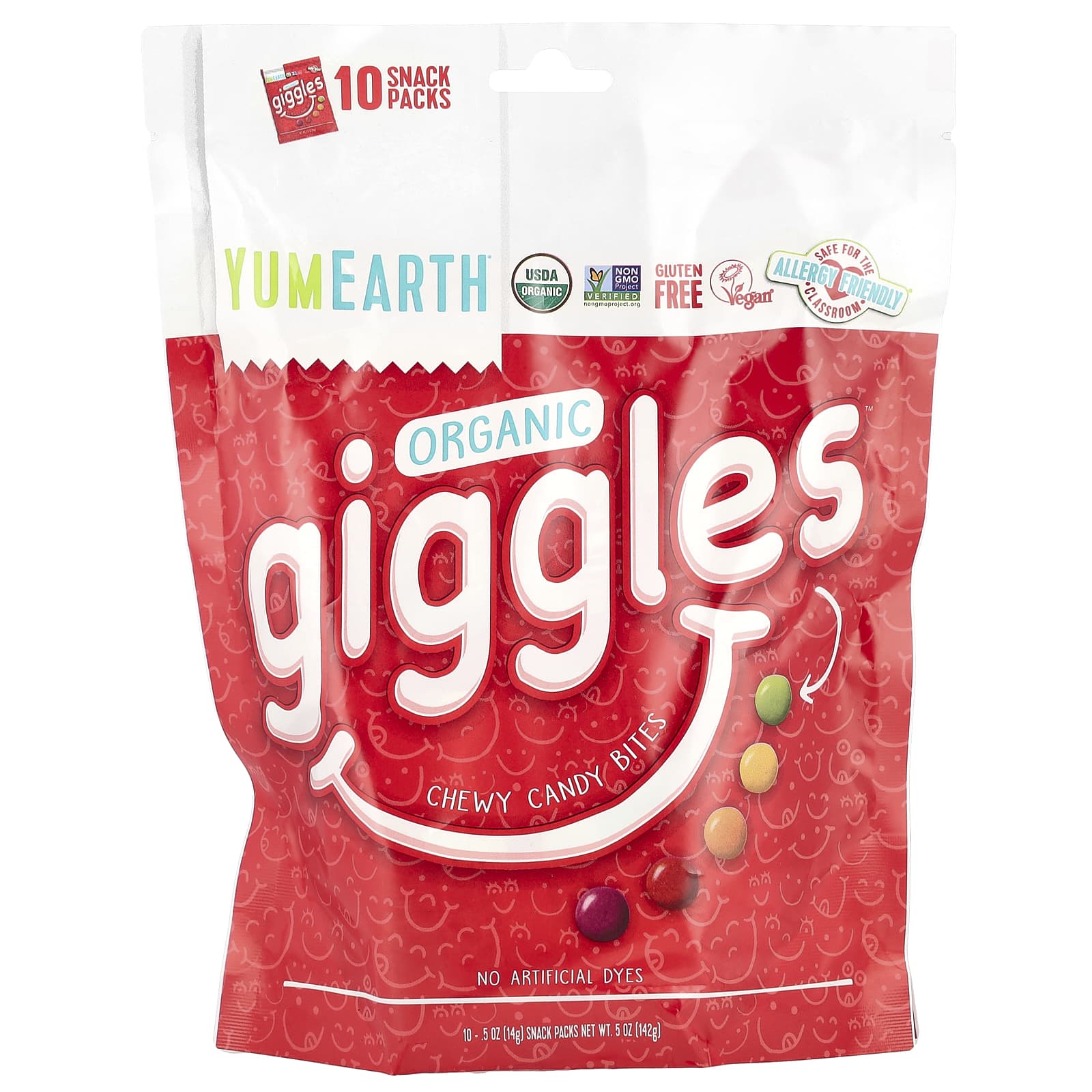 YumEarth, Organic Giggles, Chewy Candy Bites, 10 Snack Packs, 0.5 oz (14 g) Each - Image 1